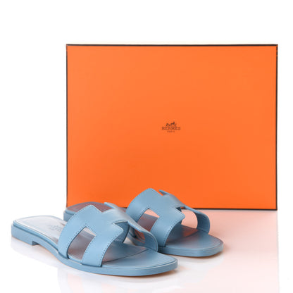Hermes Calfskin Oran Sandals 37.5 Bleu Dorset 11 of 11