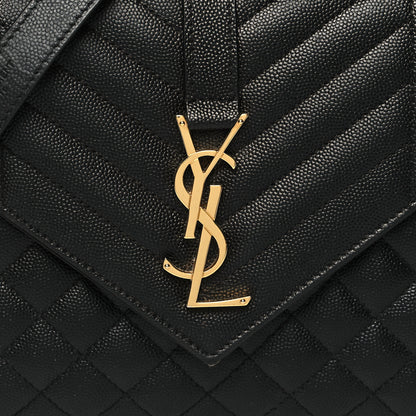 Saint Laurent Grain De Poudre Textured Mixed Matelasse Triquilt Medium Monogram Satchel Black 7 of 10