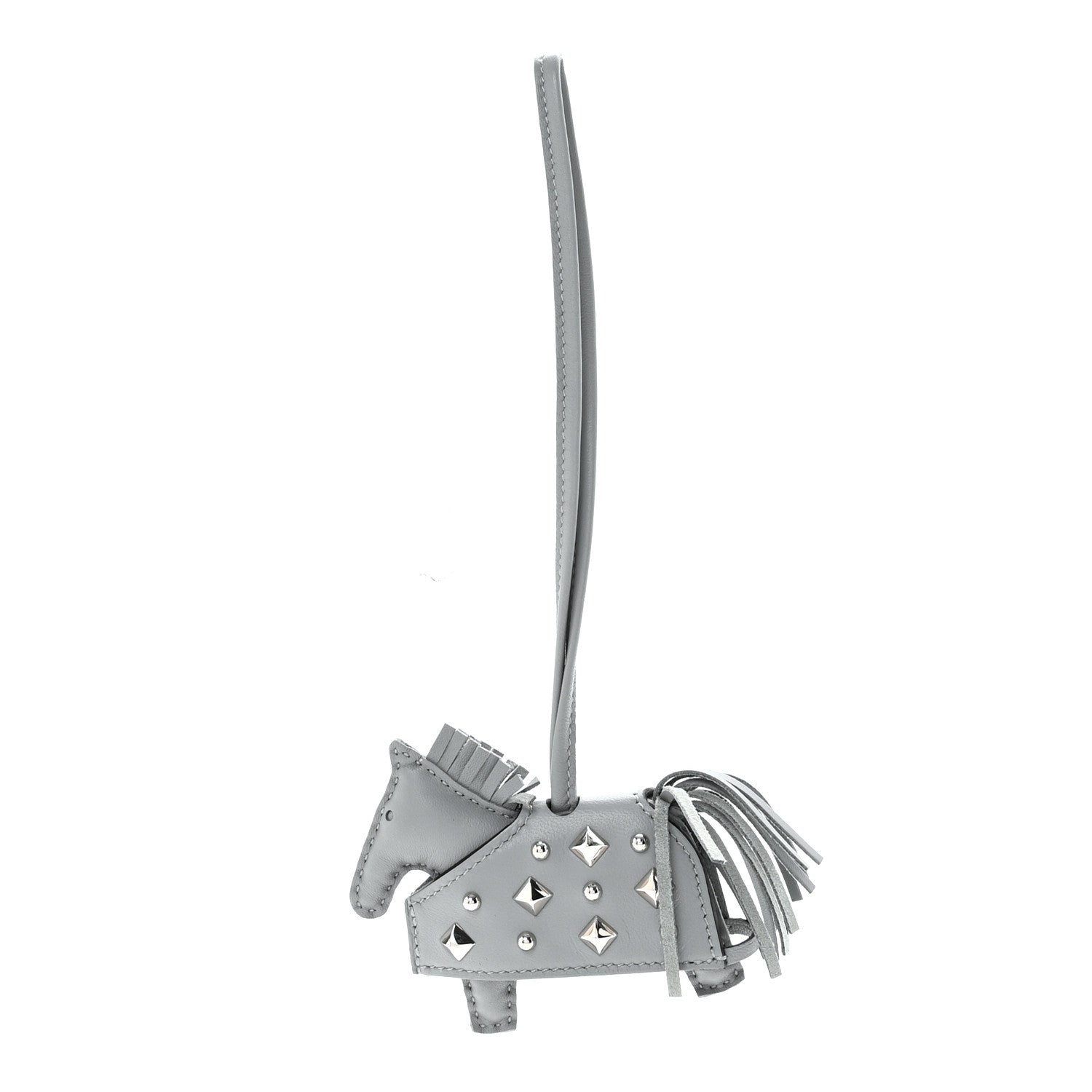 Hermes Milo Lambskin Studded Grigri Rodeo Robeo Rock Horse Bag Charm PM Gris Pantin 1 of 5