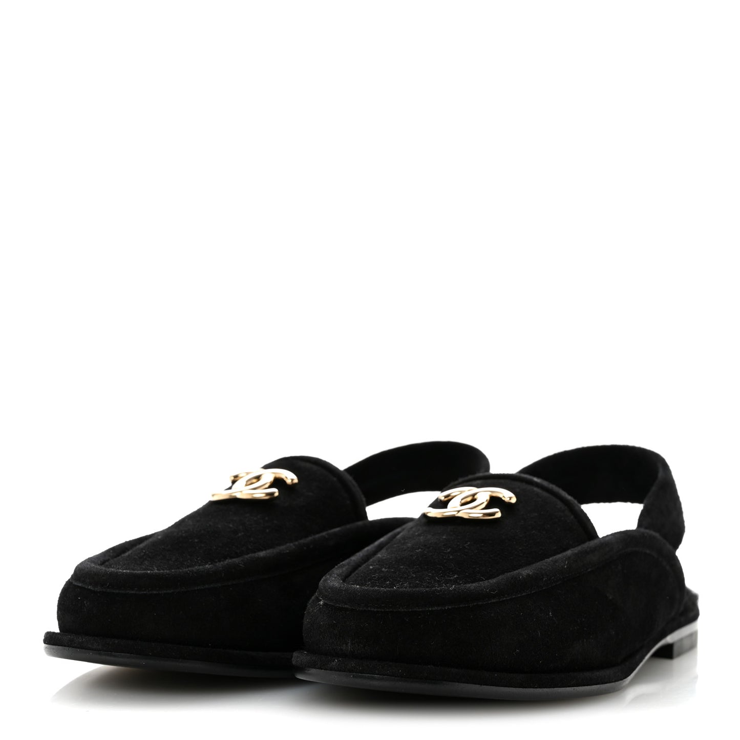 Suede Calfskin CC Slingback Loafers 37.5 Black