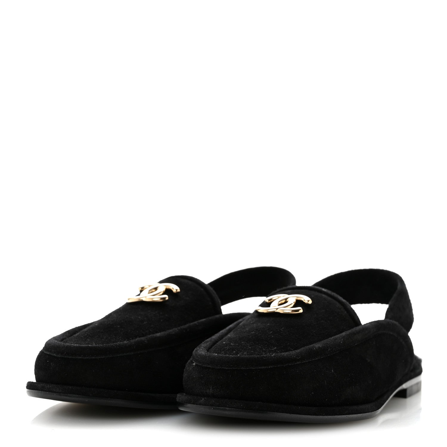 Chanel Suede Calfskin CC Slingback Loafers 37.5 Black 4 of 9