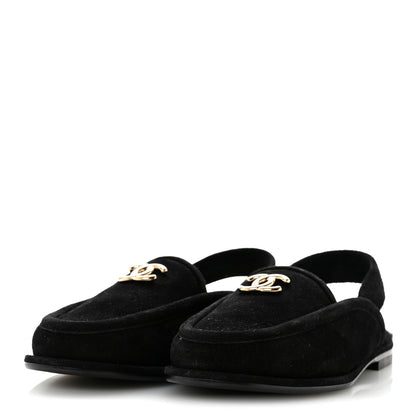 Chanel Suede Calfskin CC Slingback Loafers 37.5 Black 4 of 9