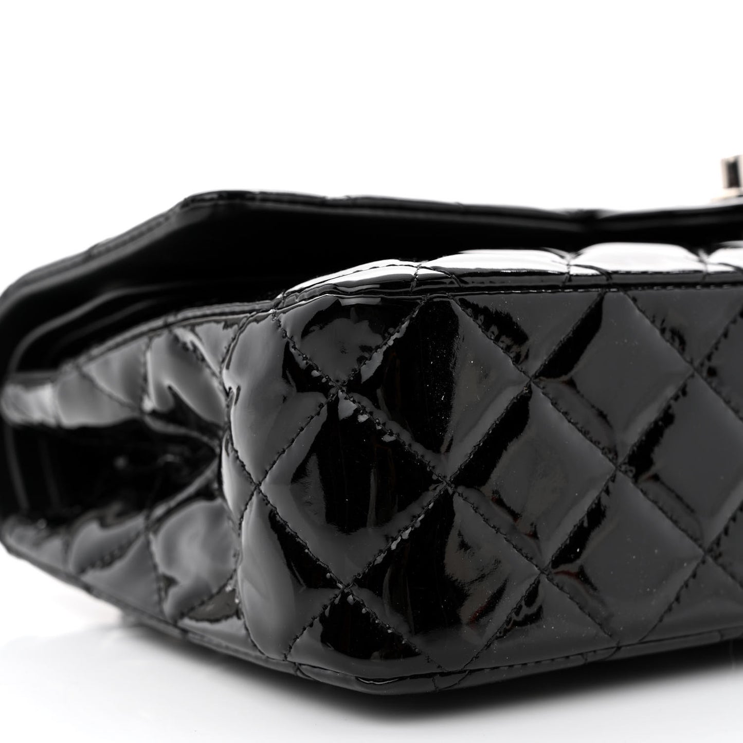 Patent Quilted Medium Double Flap Black