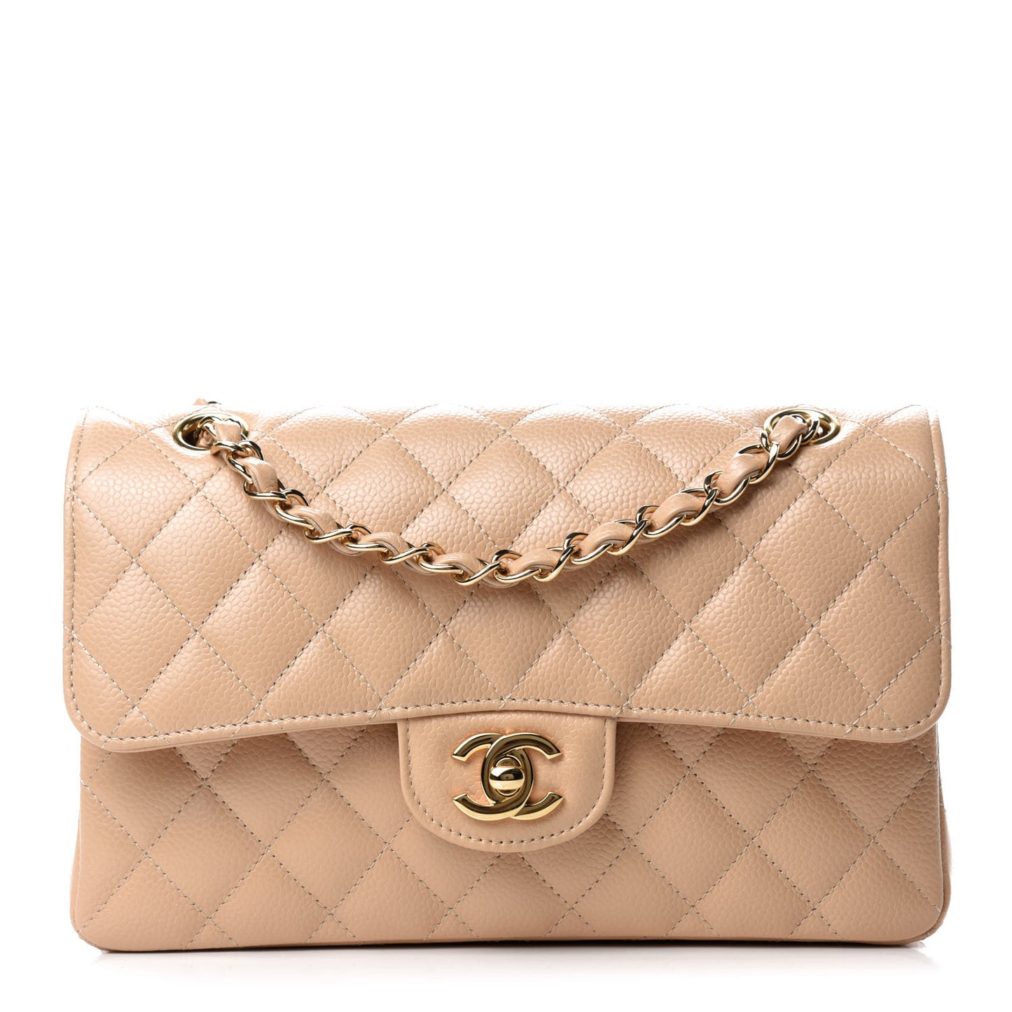 Caviar Quilted Small Double Flap Beige