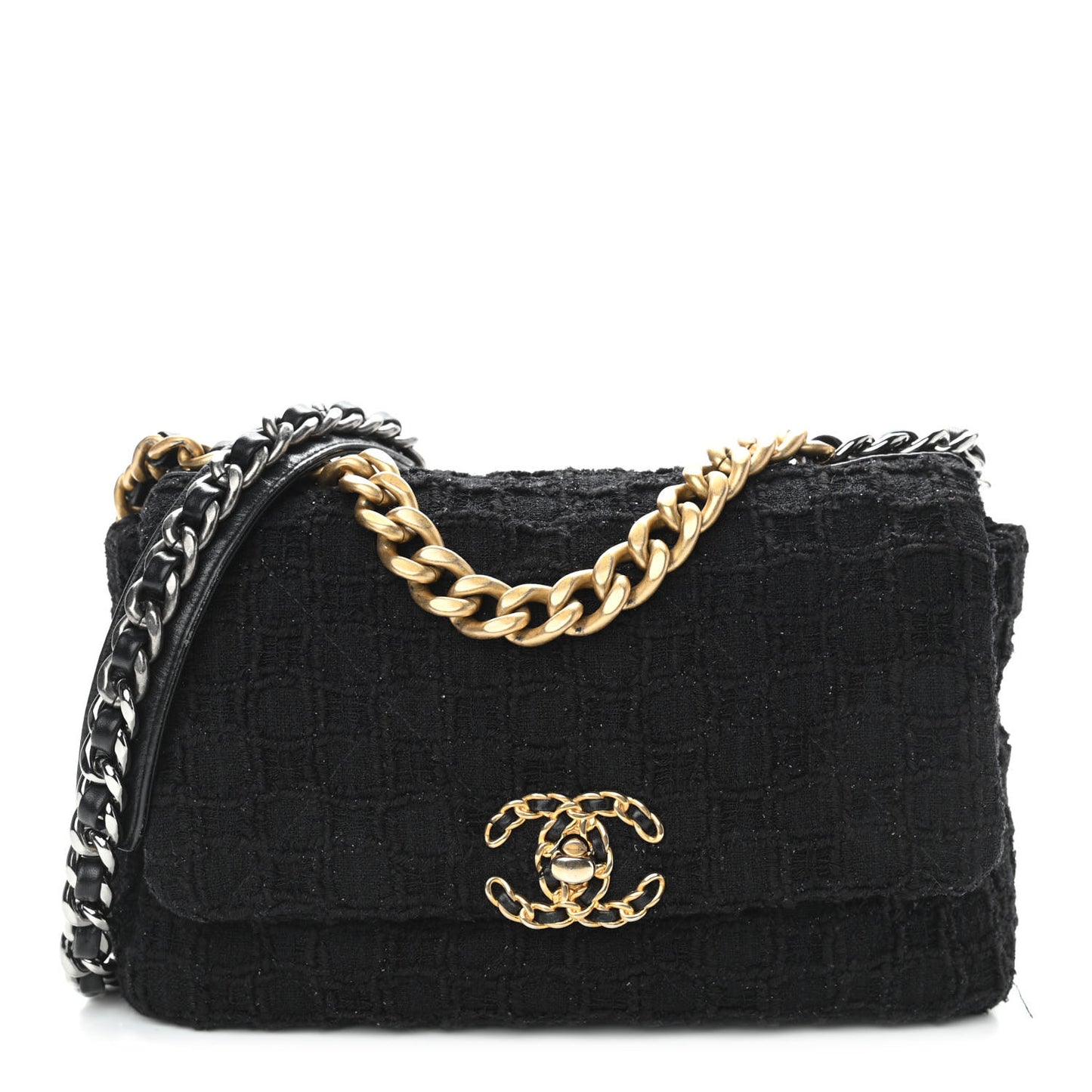 Tweed Quilted Medium Chanel 19 Flap Black