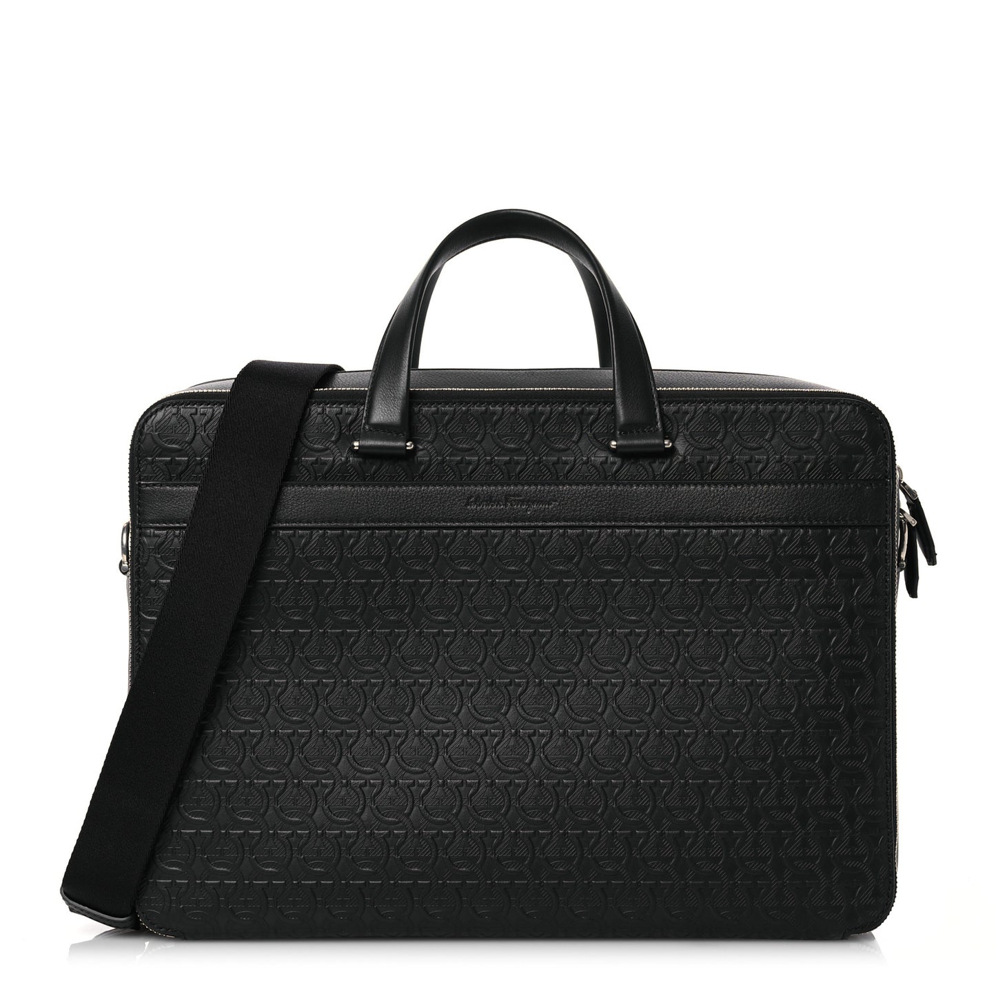 Calfskin Gancini Embossed Briefcase Black