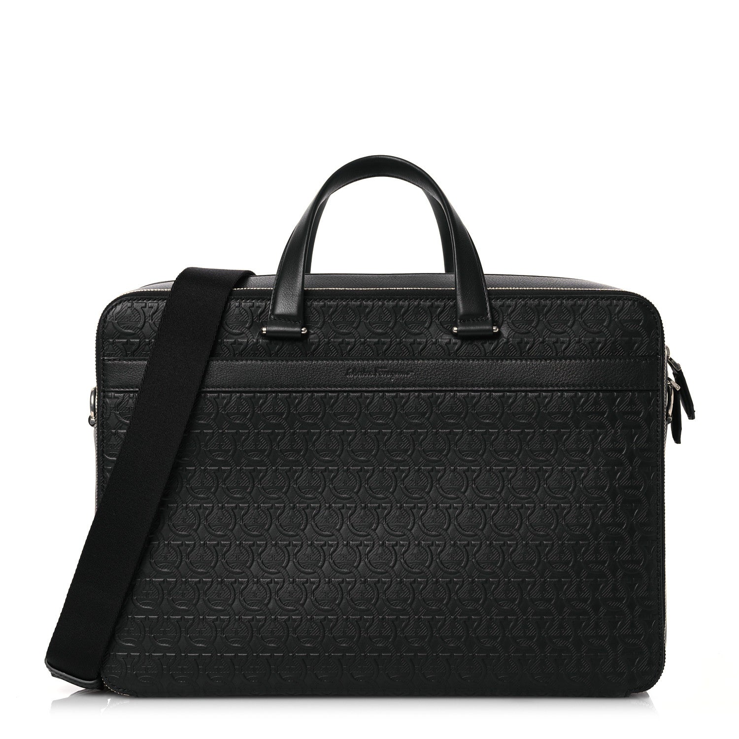 Salvatore Ferragamo Calfskin Gancini Embossed Briefcase Black 1 of 13