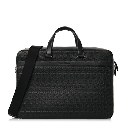 Salvatore Ferragamo Calfskin Gancini Embossed Briefcase Black 1 of 13