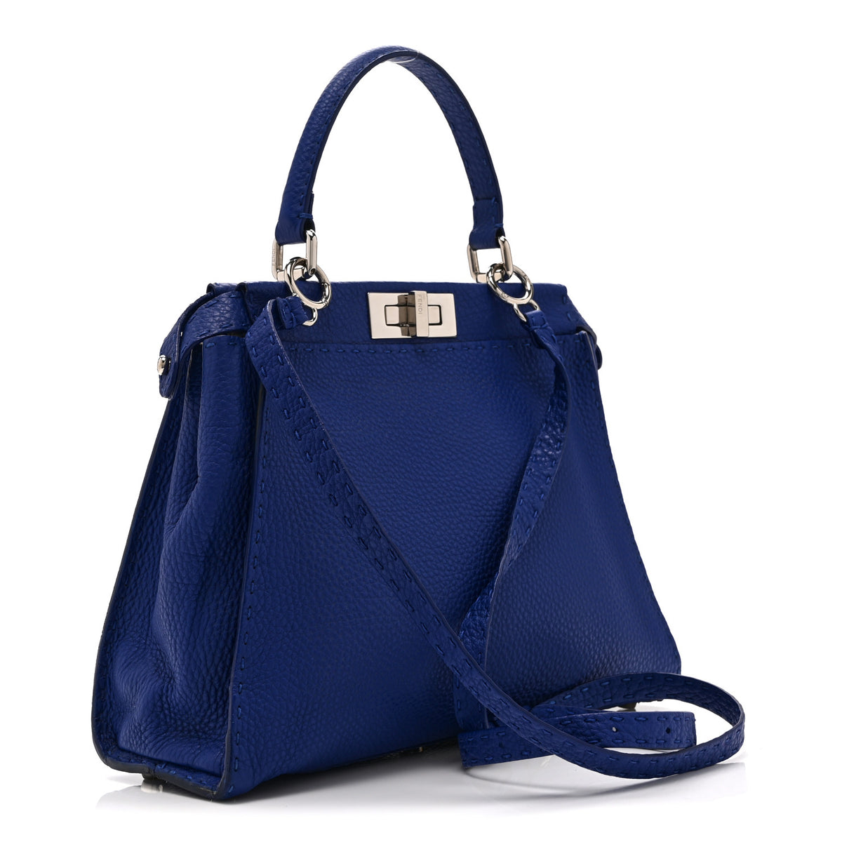 Cuoio Romano Selleria Bi-Color Medium Peekaboo Iconic Satchel Blue Neon Latte