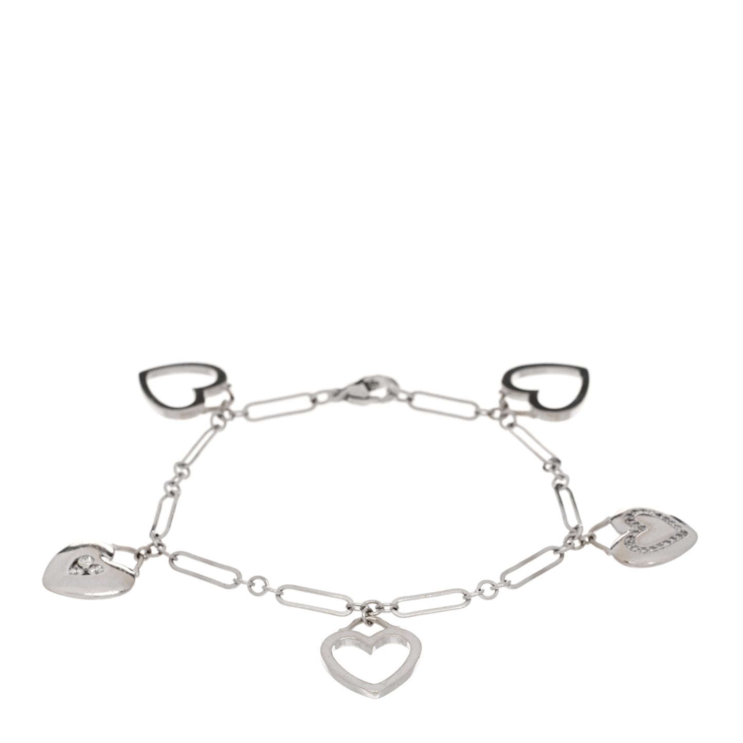 18K White Gold Diamond Hearts Charm Bracelet