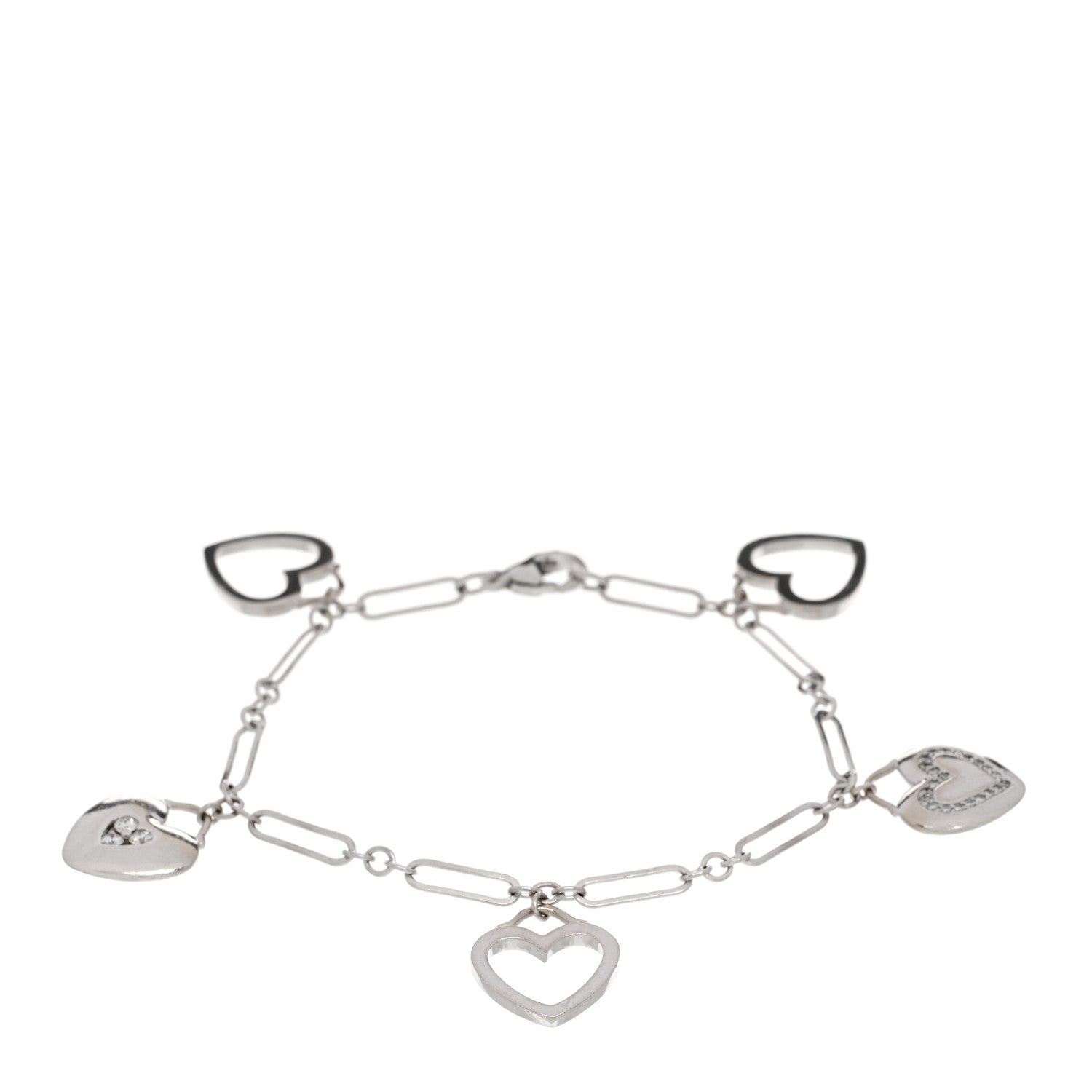 Tiffany 18K White Gold Diamond Hearts Charm Bracelet 1 of 4
