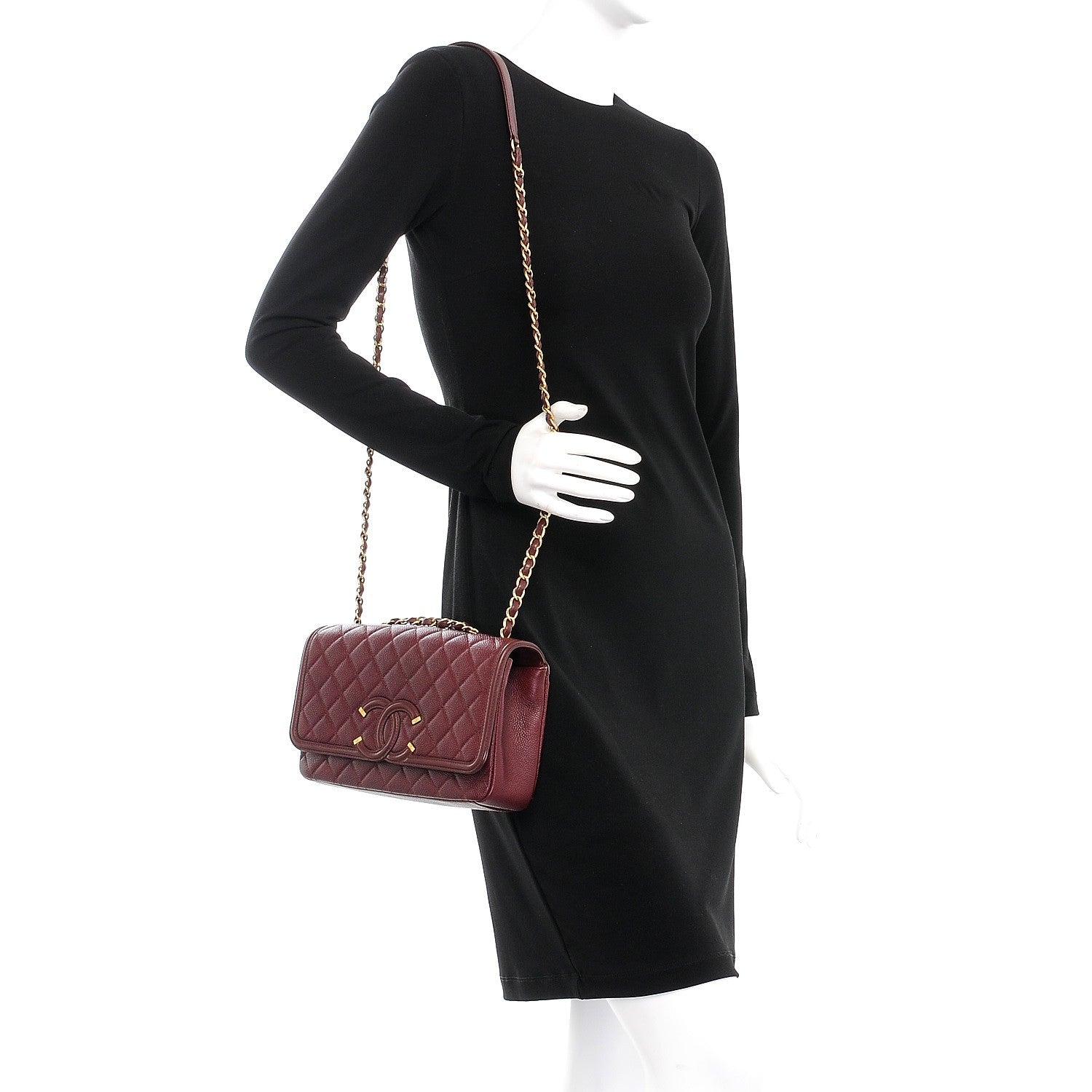 Chanel Caviar Quilted Medium CC Filigree Flap Burgundy 2 of 8