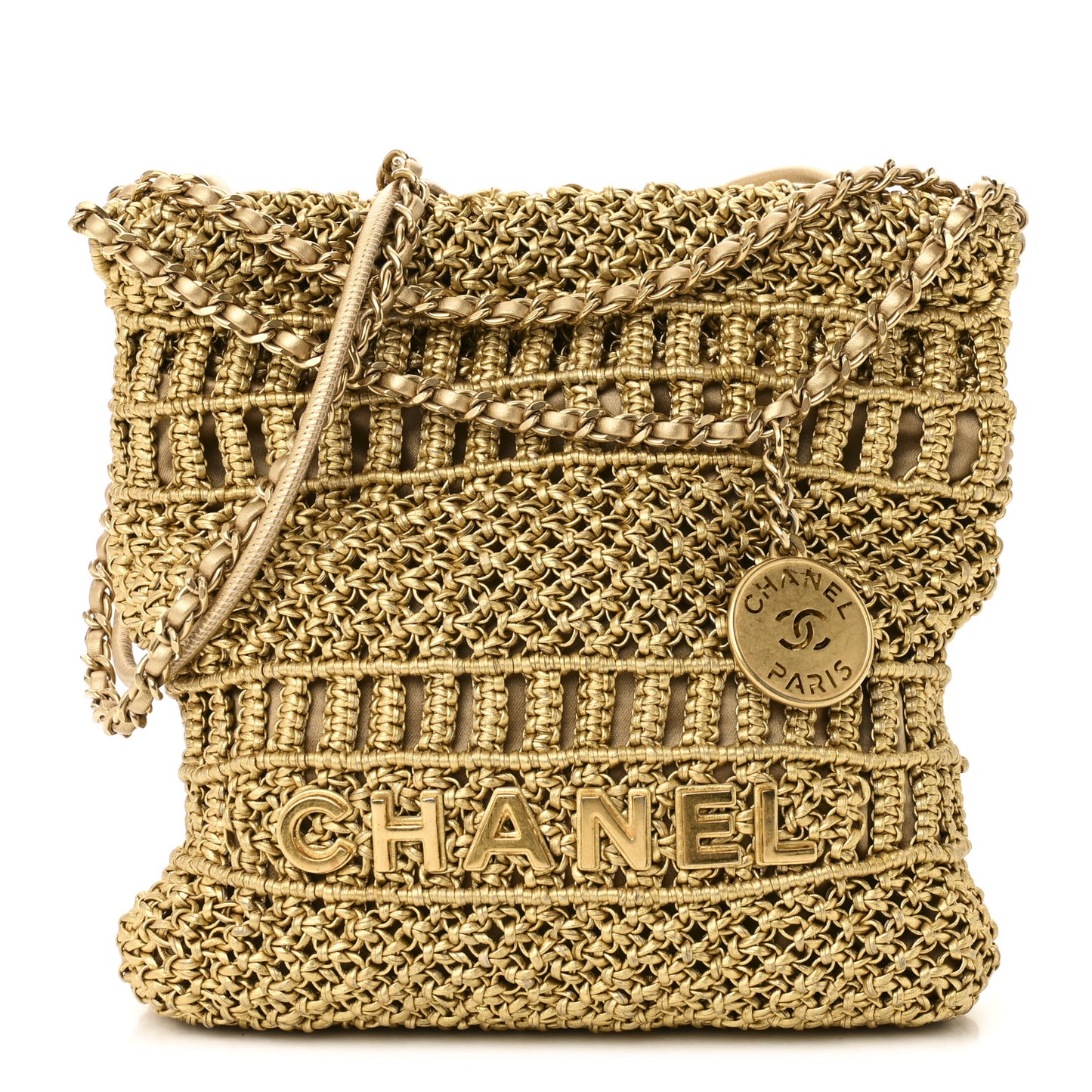 Metallic Calfskin Macrame Mini Chanel 22 Gold