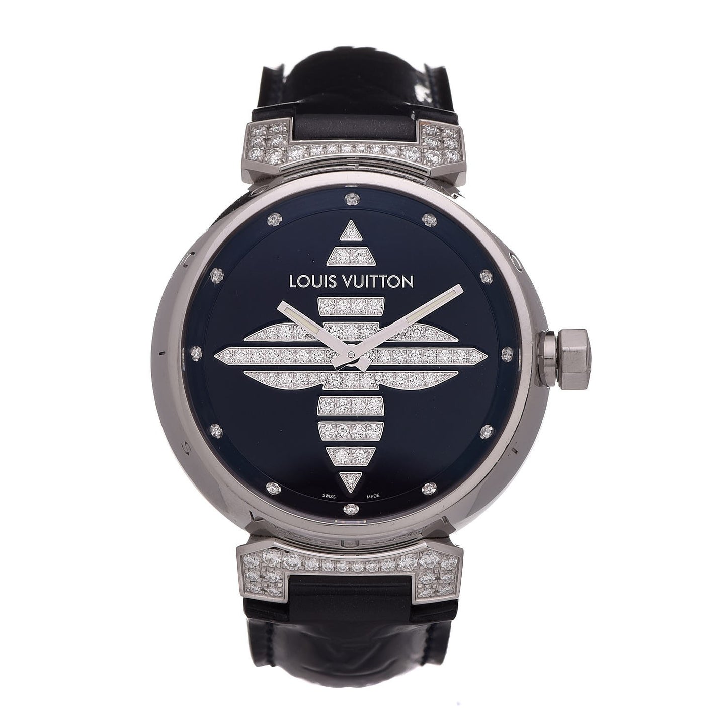 Stainless Steel Vernis Diamond 39mm Tambour Forever Quartz Watch Navy