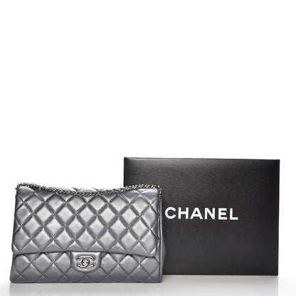 Chanel Metallic Lambskin Quilted Clutch With Chain Flap Dark Grey 8 of 8