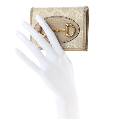 Gucci GG Supreme Monogram Textured Dollar Calfskin Horsebit 1955 Card Case Wallet Beige Mystic White Oatmeal 2 of 9