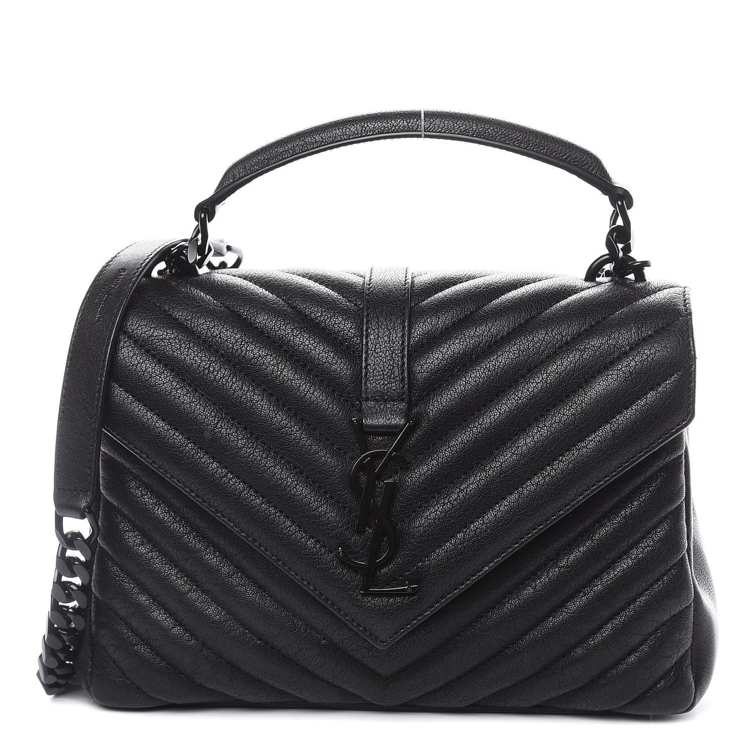 Saint Laurent Sheepskin Matelasse Chevron Monogram Medium College Bag Black 1 of 14