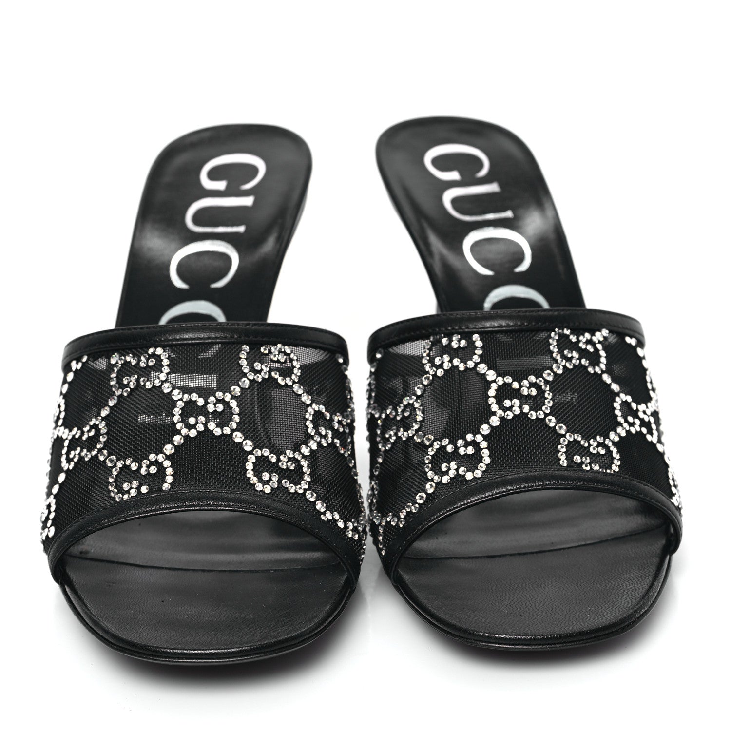 Gucci Tela Retino Nappa Crystal GG Monogram Square G 95mm Slide Sandals 38 Black 2 of 8