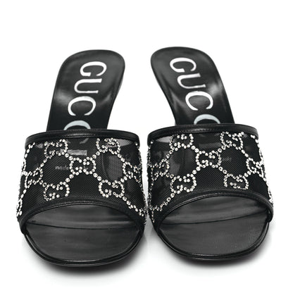 Gucci Tela Retino Nappa Crystal GG Monogram Square G 95mm Slide Sandals 38 Black 2 of 8