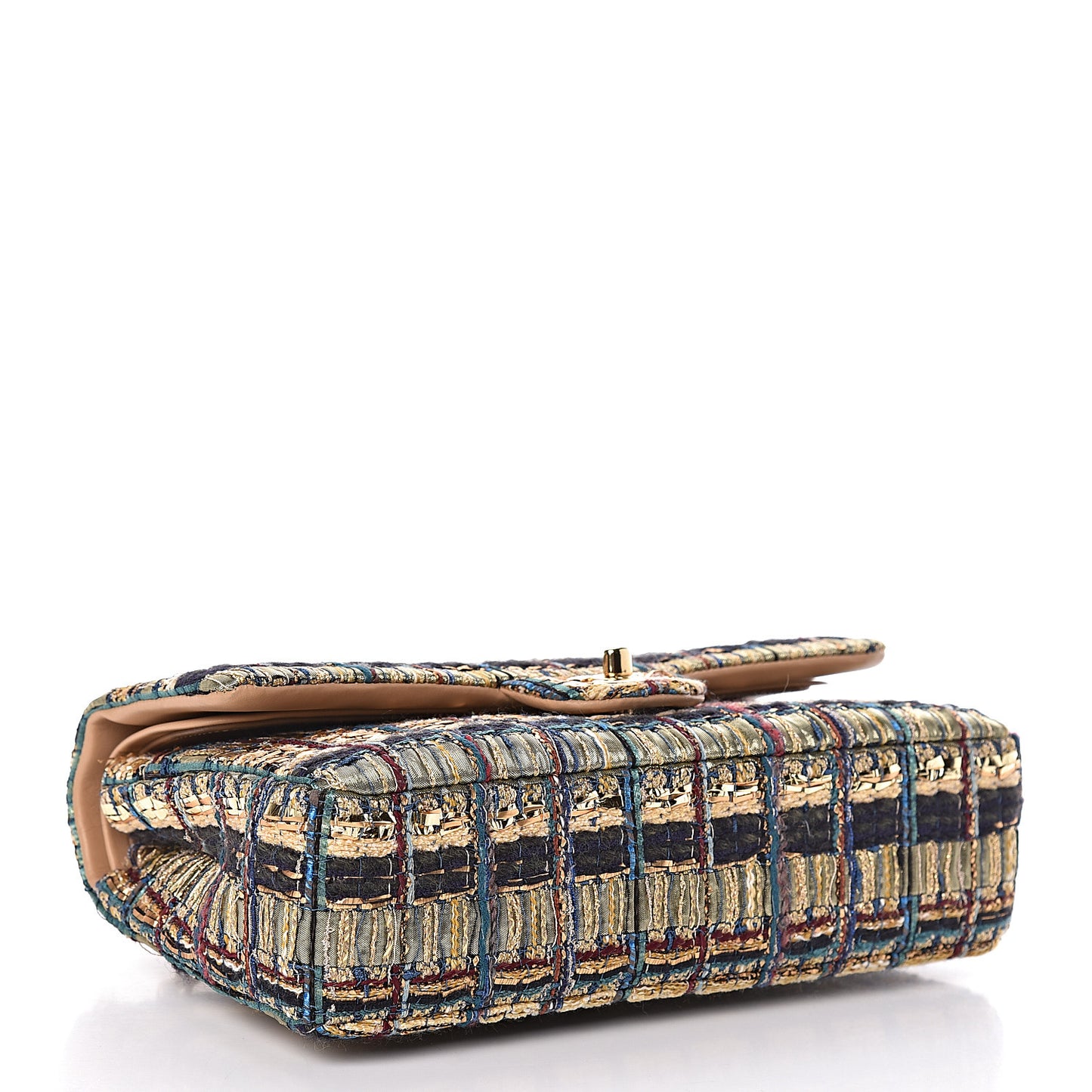 Tweed Quilted Medium Double Flap Gold Blue Light Green Black