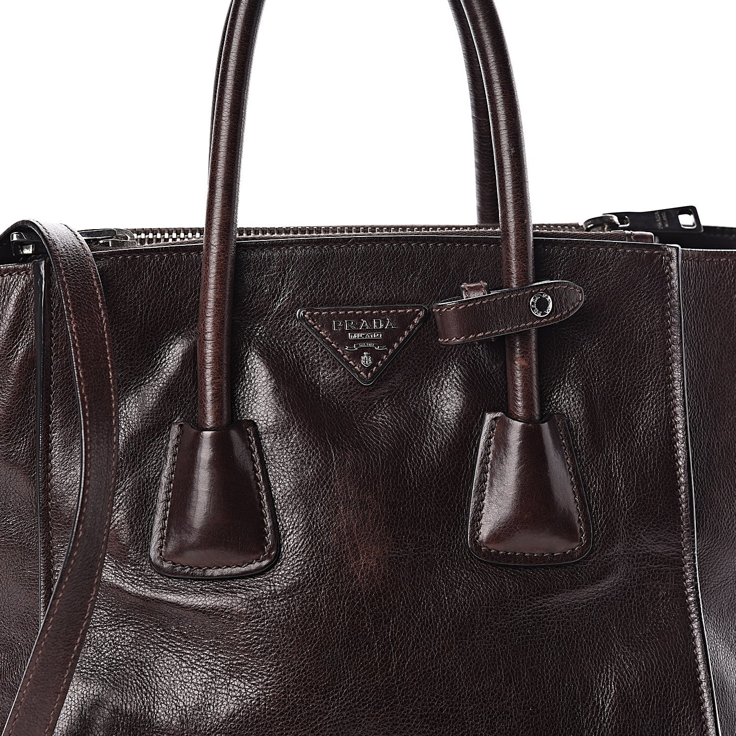 Prada Glace Calfskin Small Twin Pocket Tote Moro 8 of 10