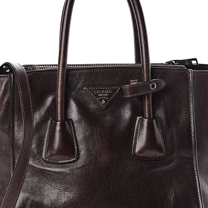 Prada Glace Calfskin Small Twin Pocket Tote Moro 8 of 10