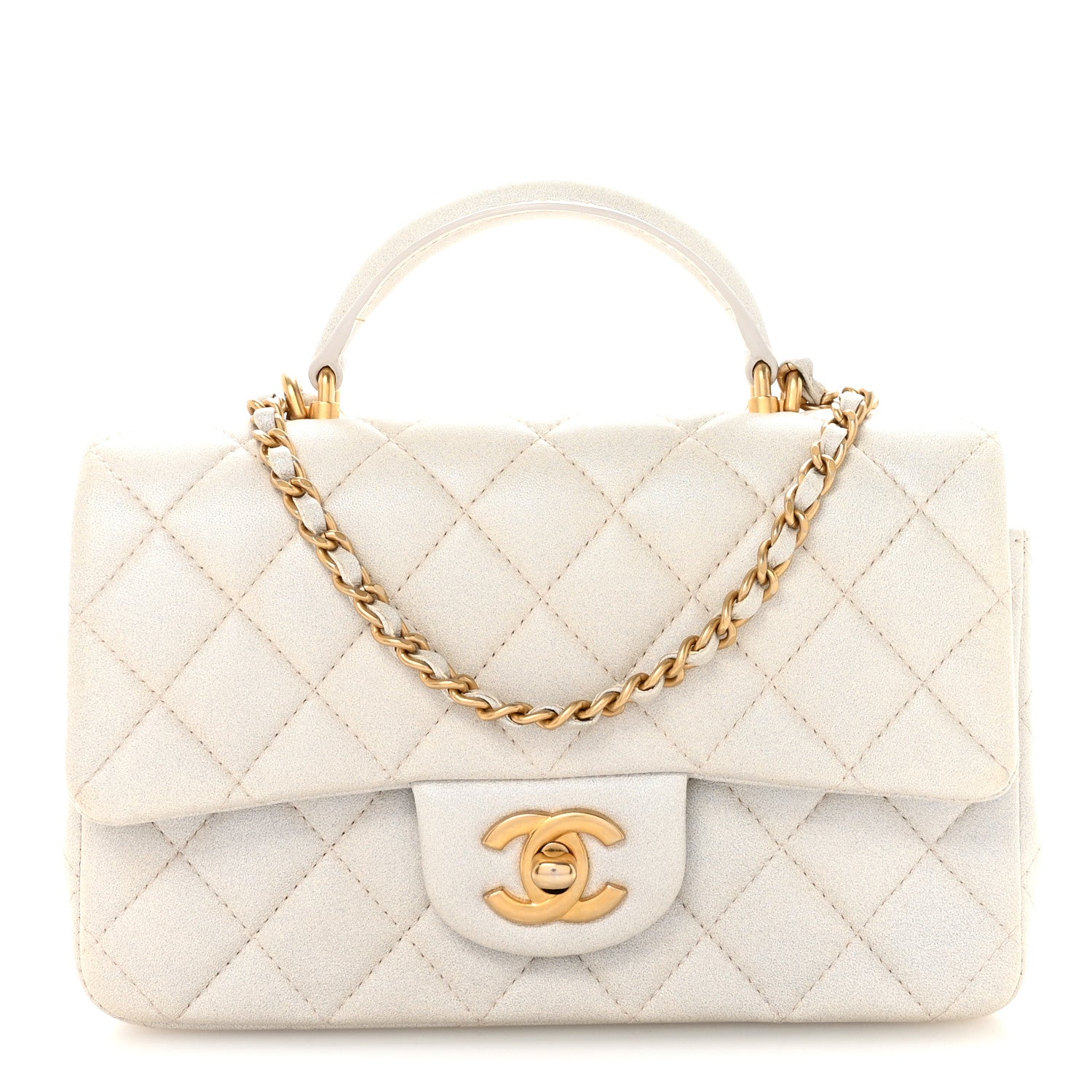 Chanel Iridescent Lambskin Quilted Mini Top Handle Rectangular