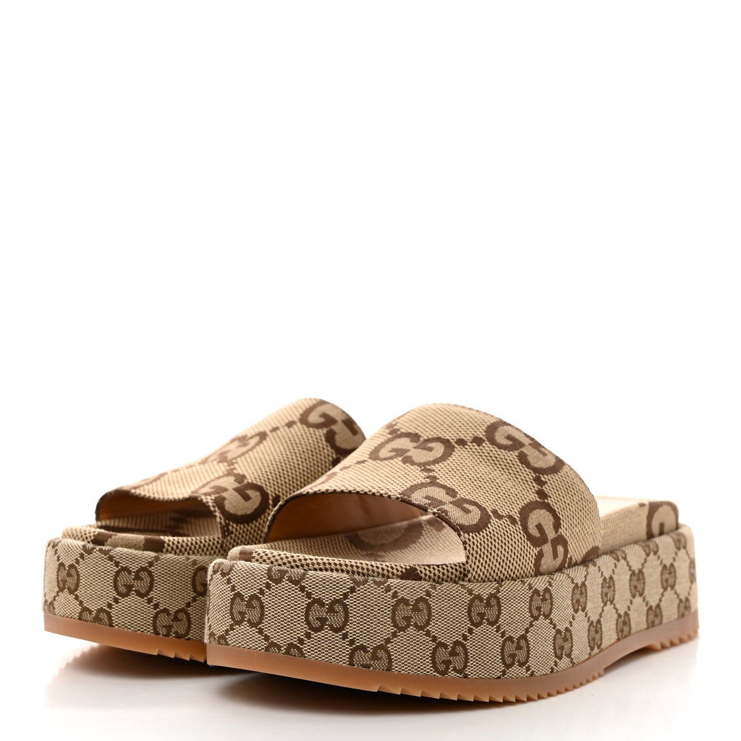 Monogram Maxi GG Angelina Platform 55mm Slide Sandals 39.5 Camel Ebony