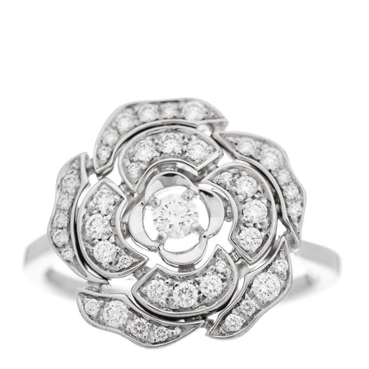 Chanel 18K White Gold Diamond Small Bouton de Camelia Ring 47 4 1 of 6