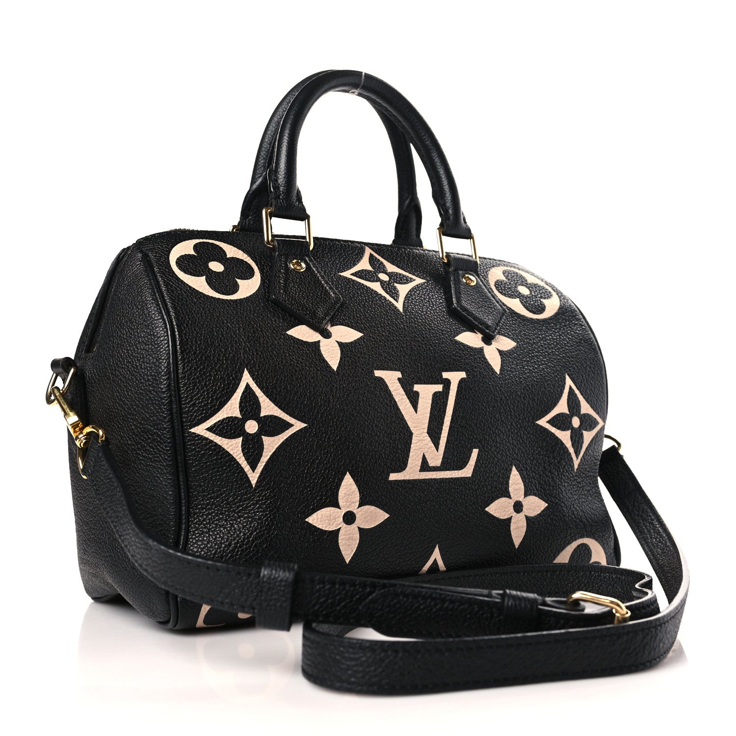 Louis Vuitton Empreinte Monogram Giant Speedy Bandouliere 25 Black Beige 3 of 9
