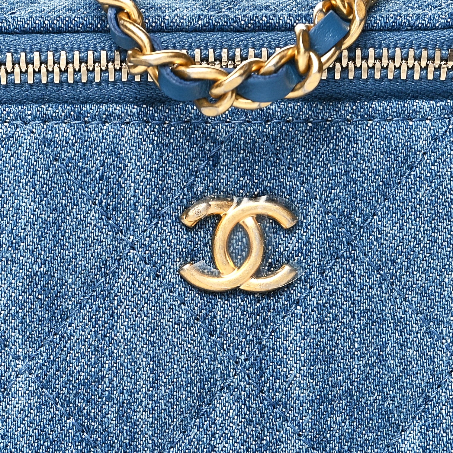 Chanel Denim Quilted Mini Pearl Crush Vanity Case With Chain 8 of 10