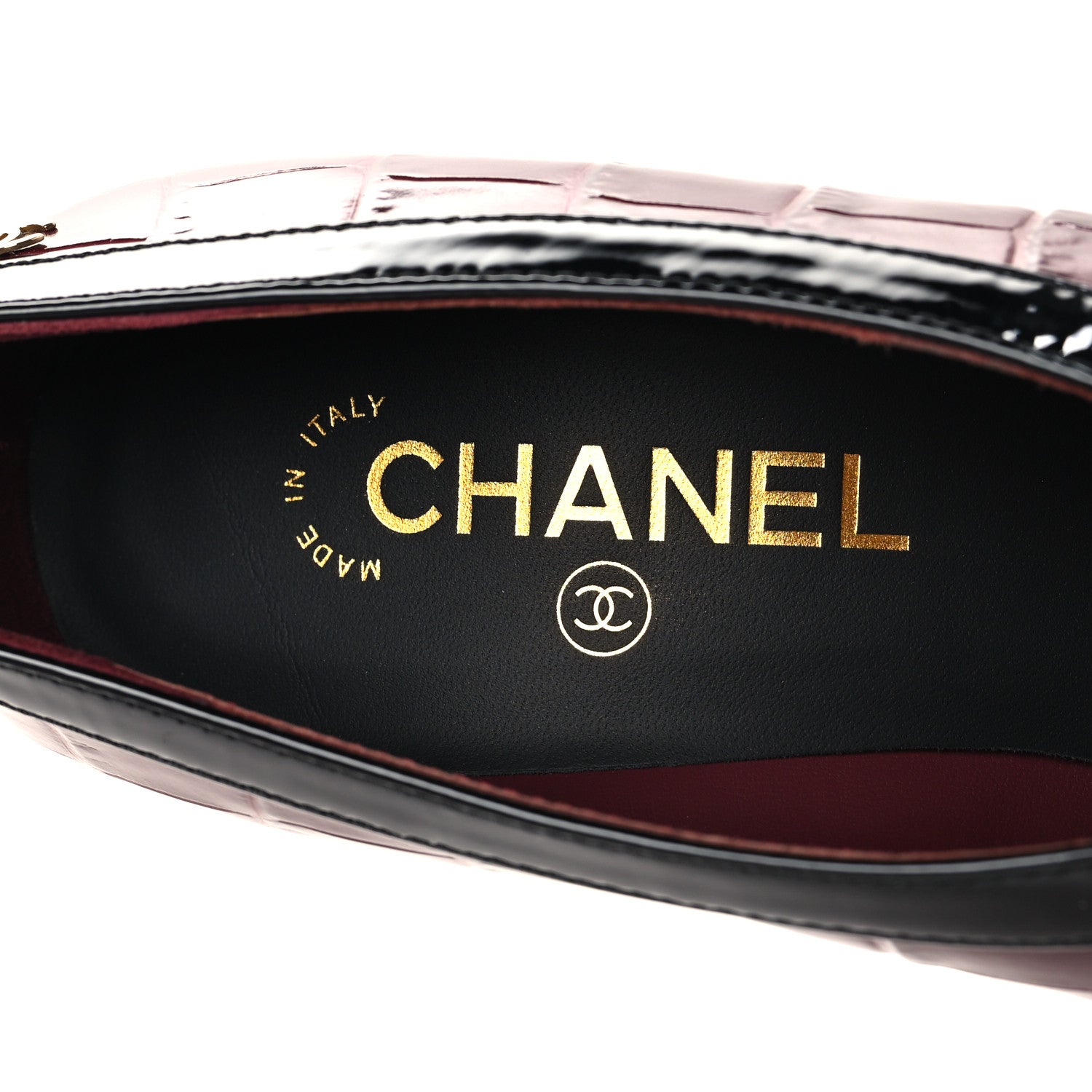 Chanel Crocodile Embossed Patent Calfskin Pumps 38.5 Burgundy Black 9 of 10