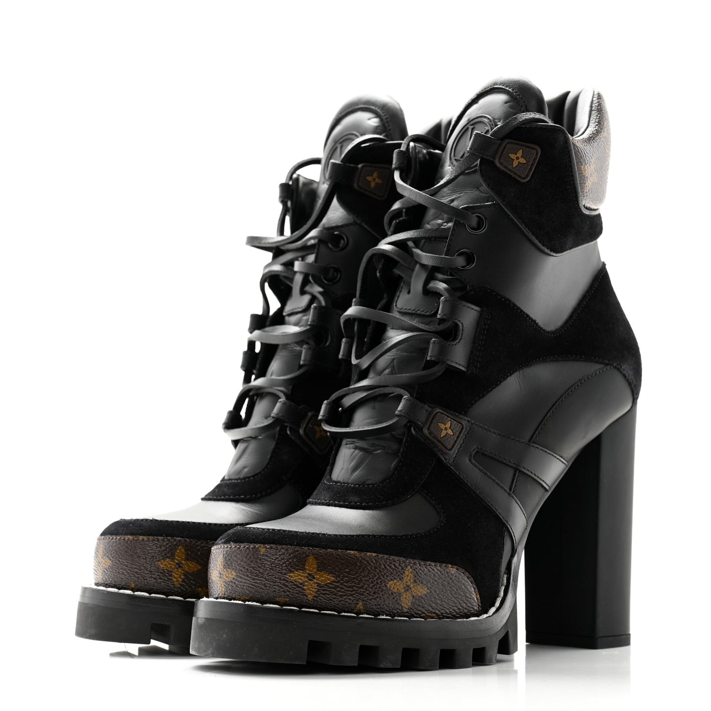 Suede Calfskin Monogram Star Trail Ankle Boots 39 Black