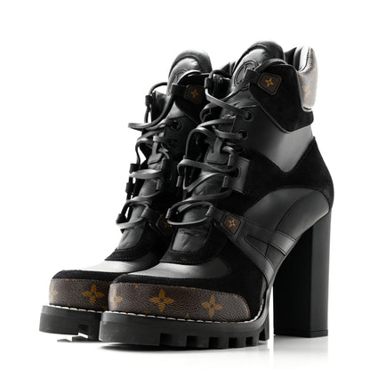 Louis Vuitton Suede Calfskin Monogram Star Trail Ankle Boots 39 Black 3 of 9