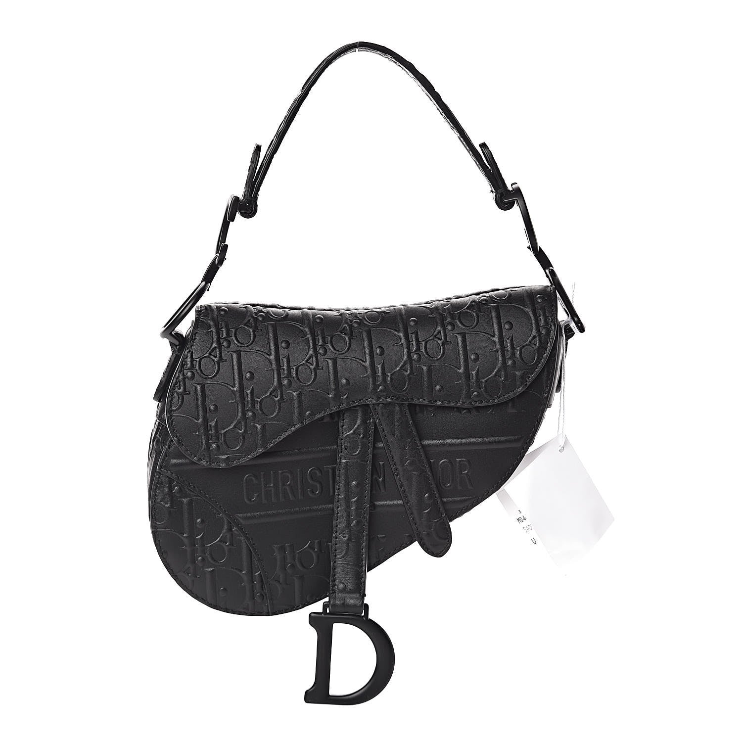 Christian Dior Calfskin Embossed Oblique Mini Saddle Bag Black 1 of 10