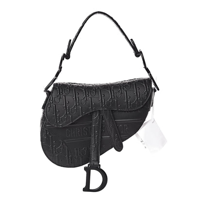 Christian Dior Calfskin Embossed Oblique Mini Saddle Bag Black 1 of 10