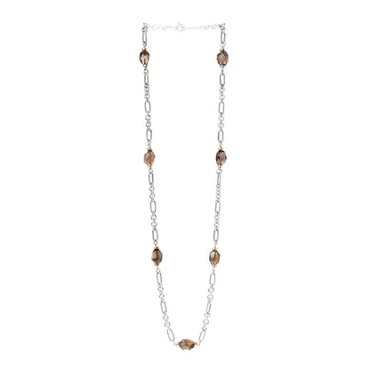 David Yurman Sterling Silver 18K Yellow Gold Smoky Quartz Figaro Station Link Necklace 3 of 4