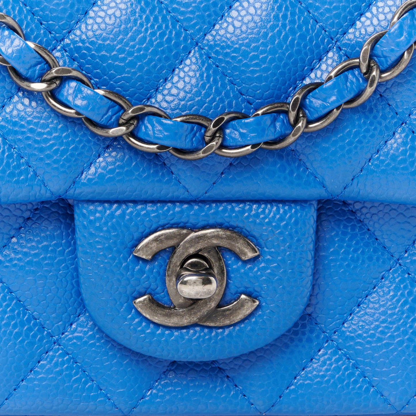 Caviar Quilted Mini Rectangular Flap Blue