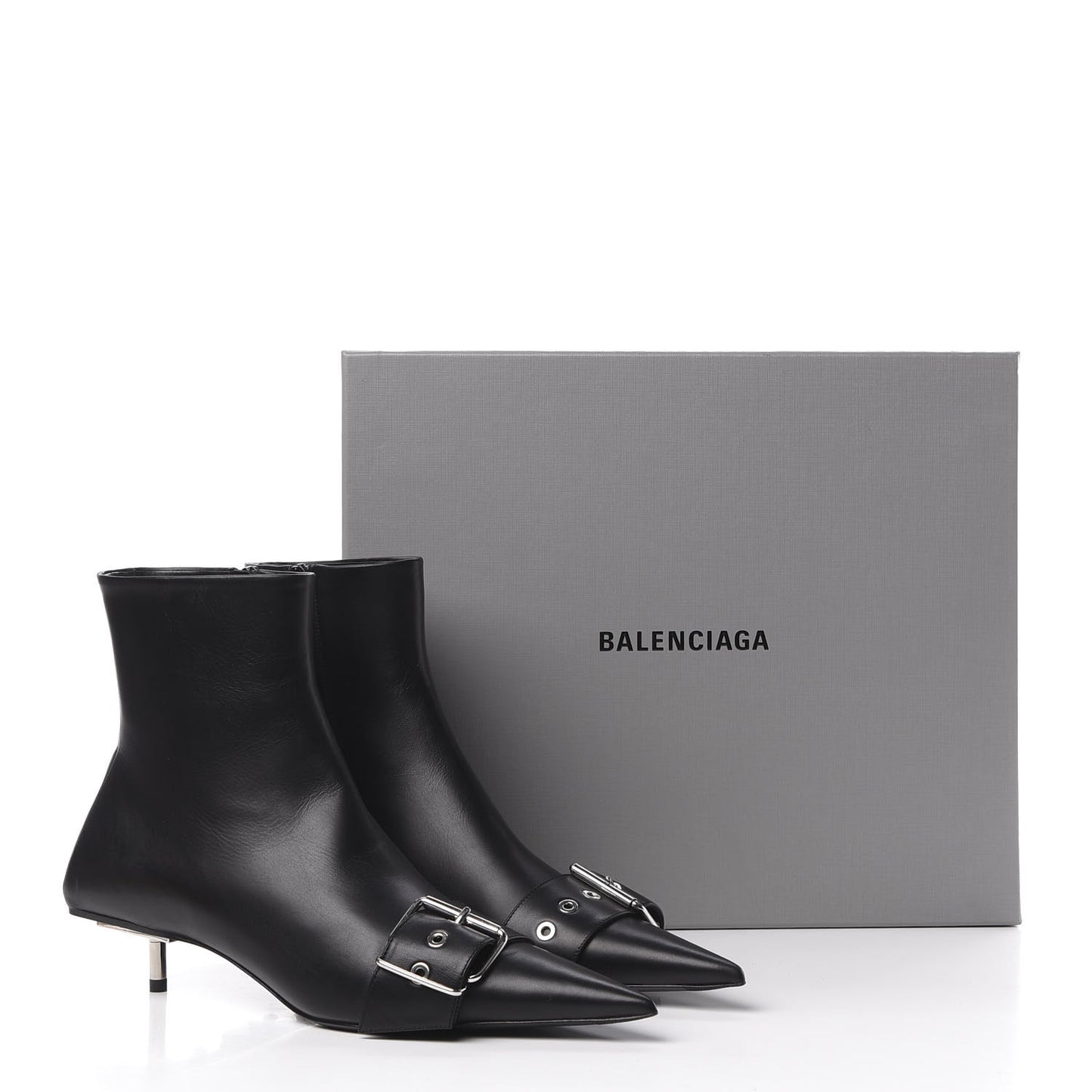 Shiny Calfskin 40mm Belt Booties 38.5 Black