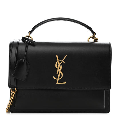 Saint Laurent Smooth Calfskin Medium Monogram Sunset Satchel Black 1 of 9