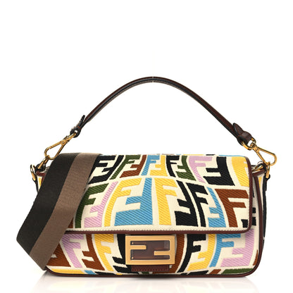 Fendi X SARA COLEMAN Canvas Vitello King Seta FF Fish Eye Embroidered Baguette Grezzo Multicolor Ghianda 1 of 10