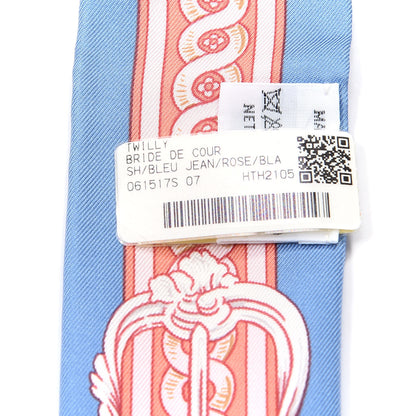 Hermes Silk Bride De Cour Twilly Blue Jean Rose White 4 of 4