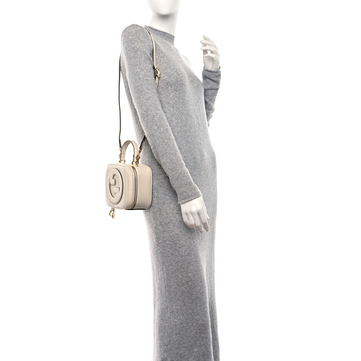 Gucci Sakai Be Green Calfskin Diagonal Stitched Blondie Top Handle Bag Mystic White 3 of 10
