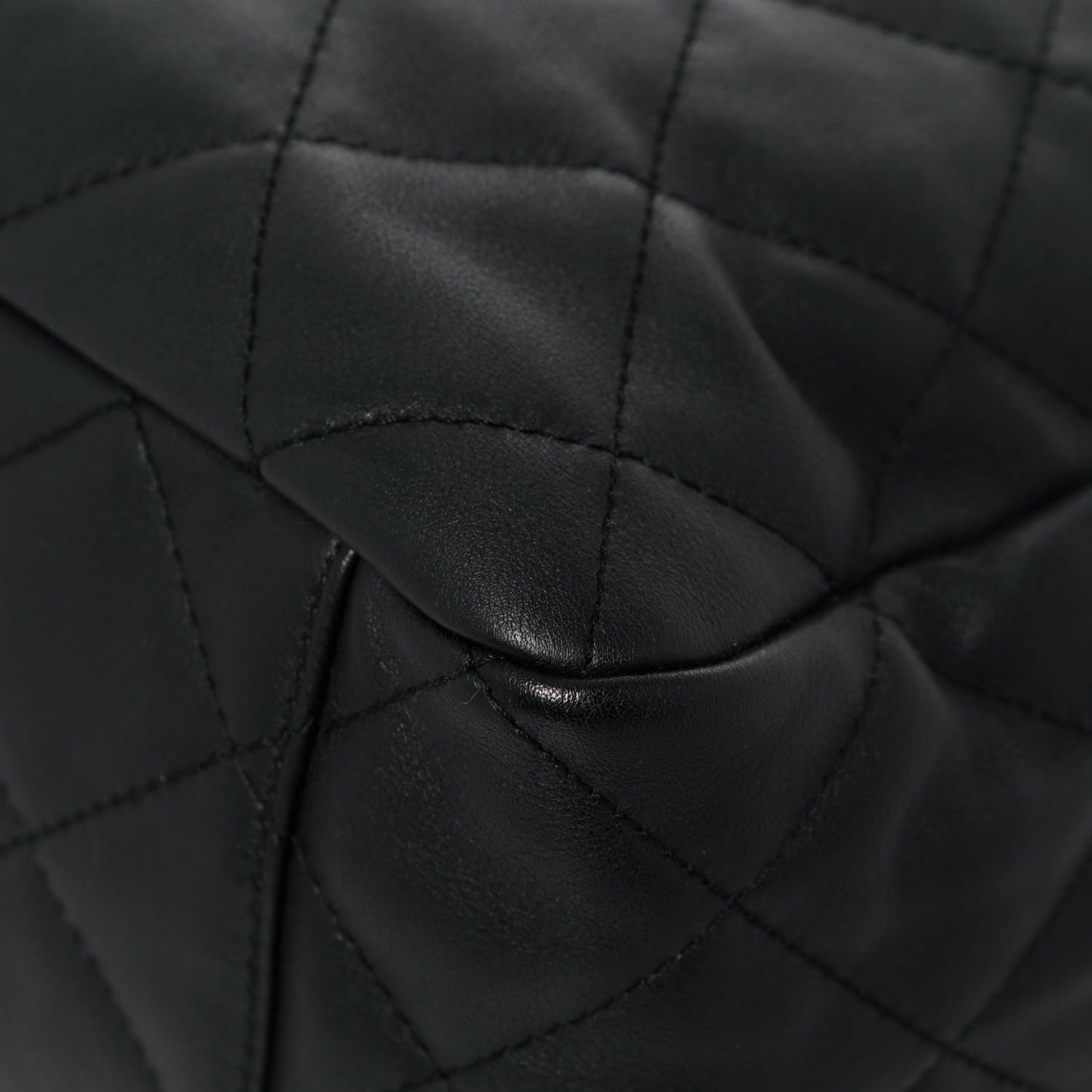 Lambskin Quilted Chain Drawstring Bag Black