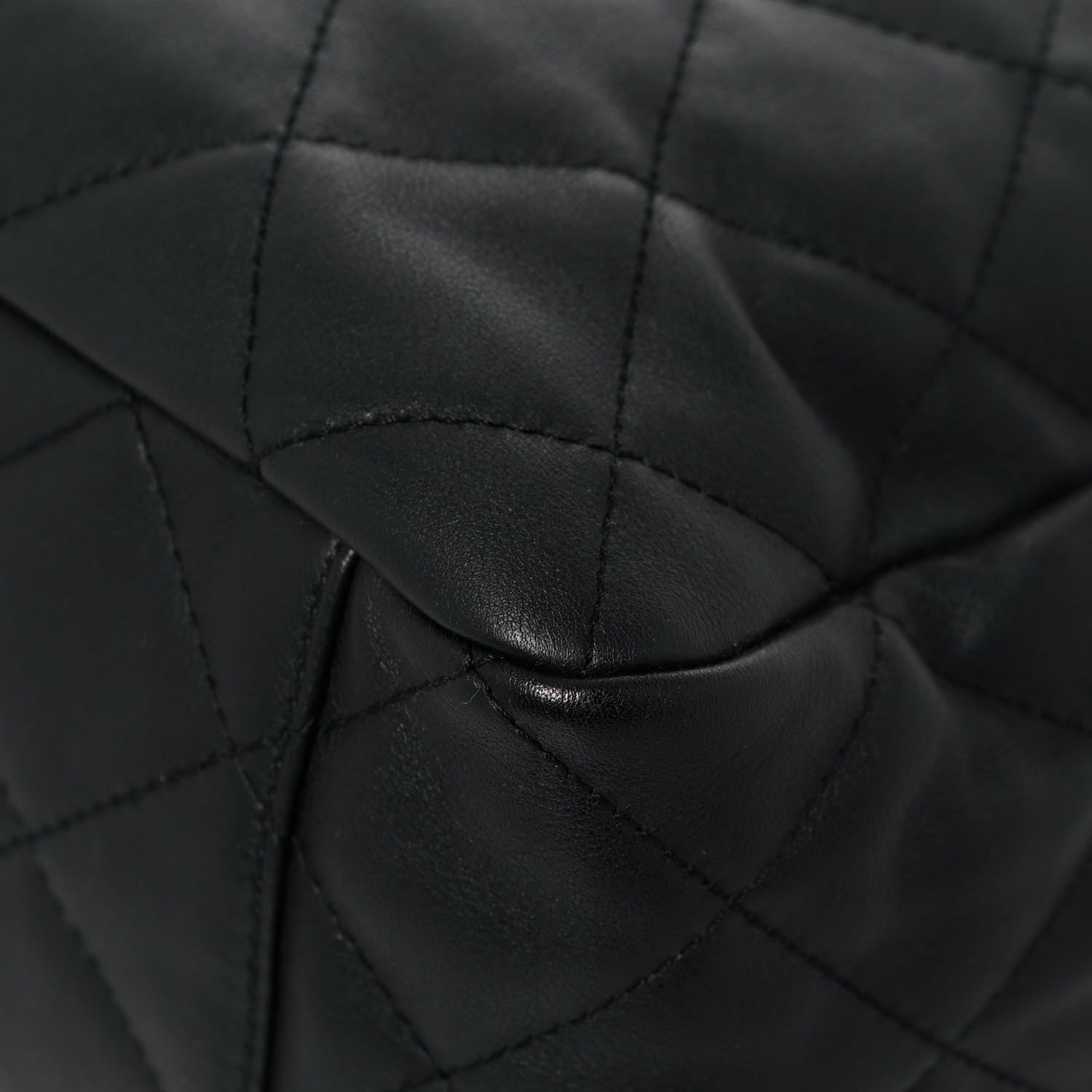 Chanel Lambskin Quilted Chain Drawstring Bag Black 10 of 12