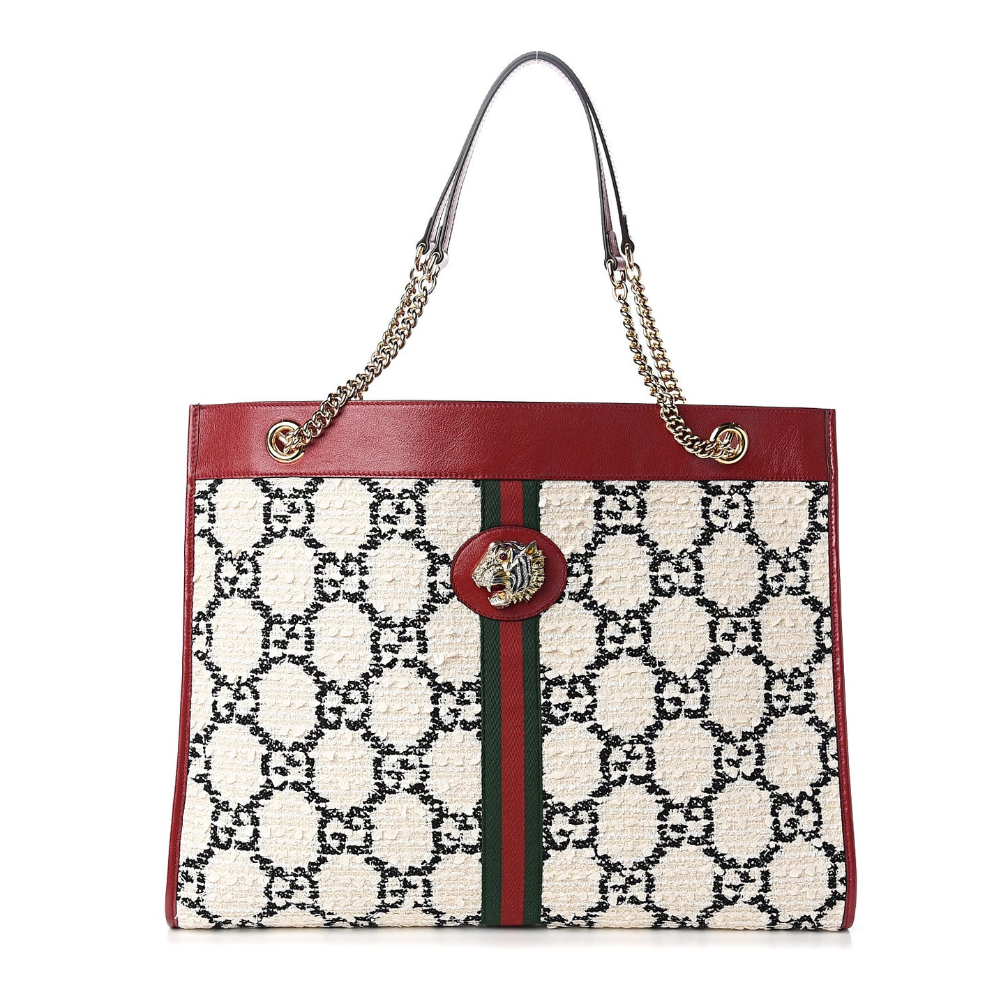 Tweed GG Monogram Large Rajah Chain Tote White Black Romantic Cherry
