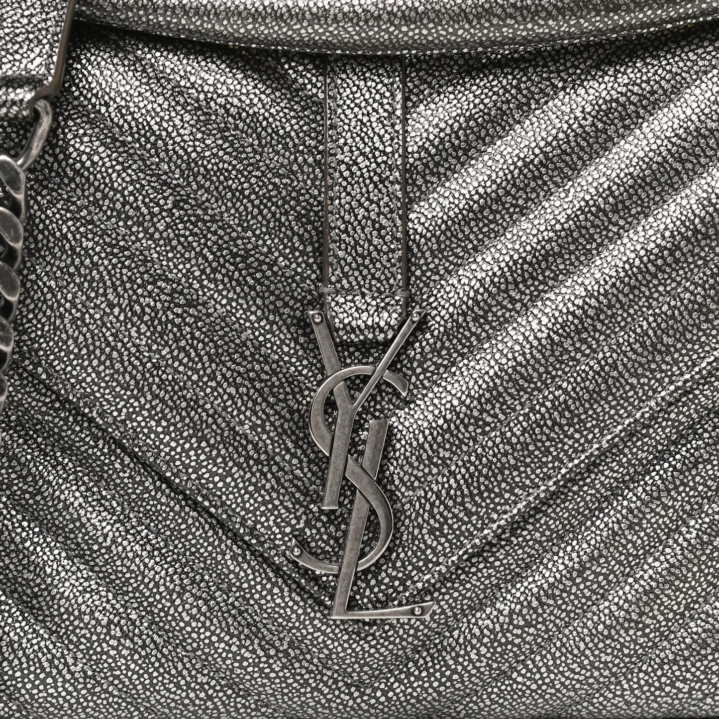 Metallic Grain De Poudre Matelasse Chevron Monogram Medium College Bag Gunmetal