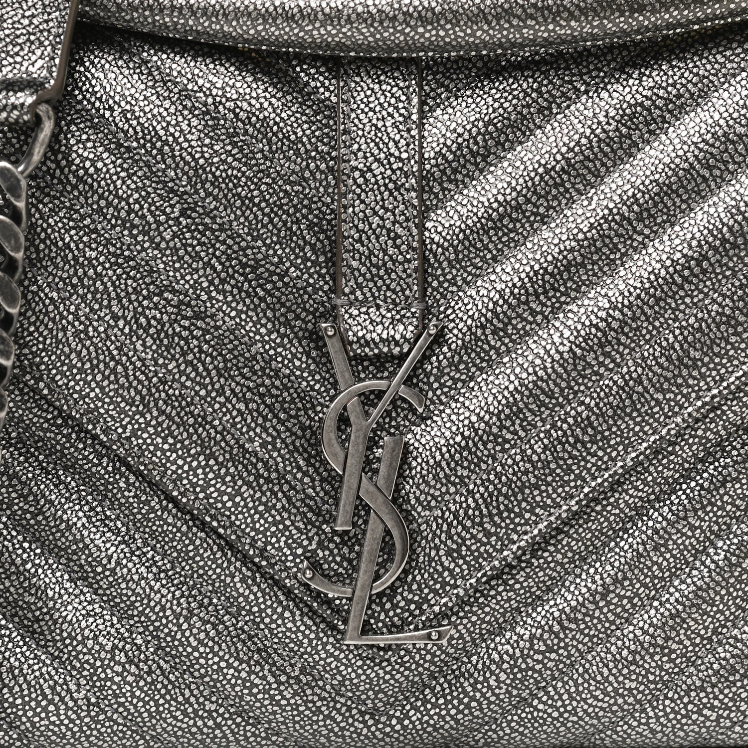 Saint Laurent Metallic Grain De Poudre Matelasse Chevron Monogram Medium College Bag Gunmetal 8 of 12
