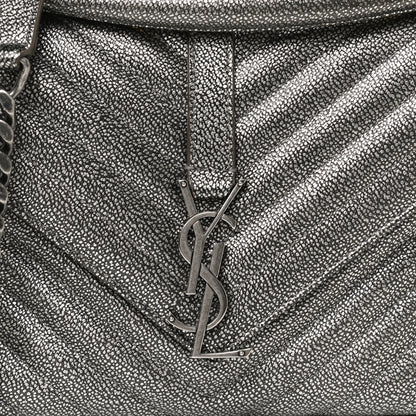 Saint Laurent Metallic Grain De Poudre Matelasse Chevron Monogram Medium College Bag Gunmetal 8 of 12