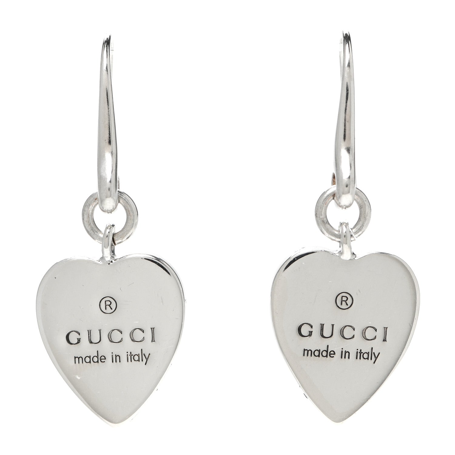 Gucci Sterling Silver Trademark Heart Drop Earrings 1 of 5